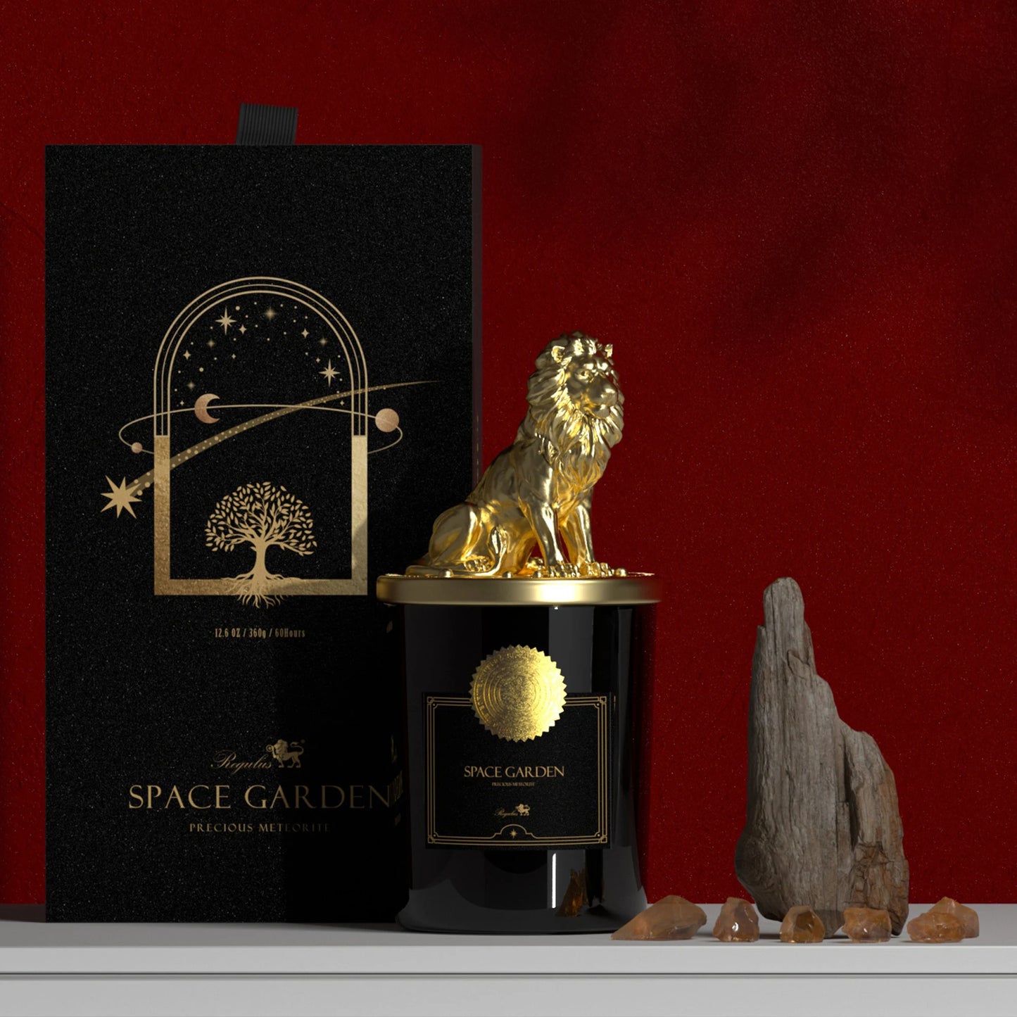 Meteorite Candle,Amber Candle,Campo Del Cielo with Candle,Amber Sandalwood Fragrance,Pure Natural Soy Wax,SPACE GARDEN,