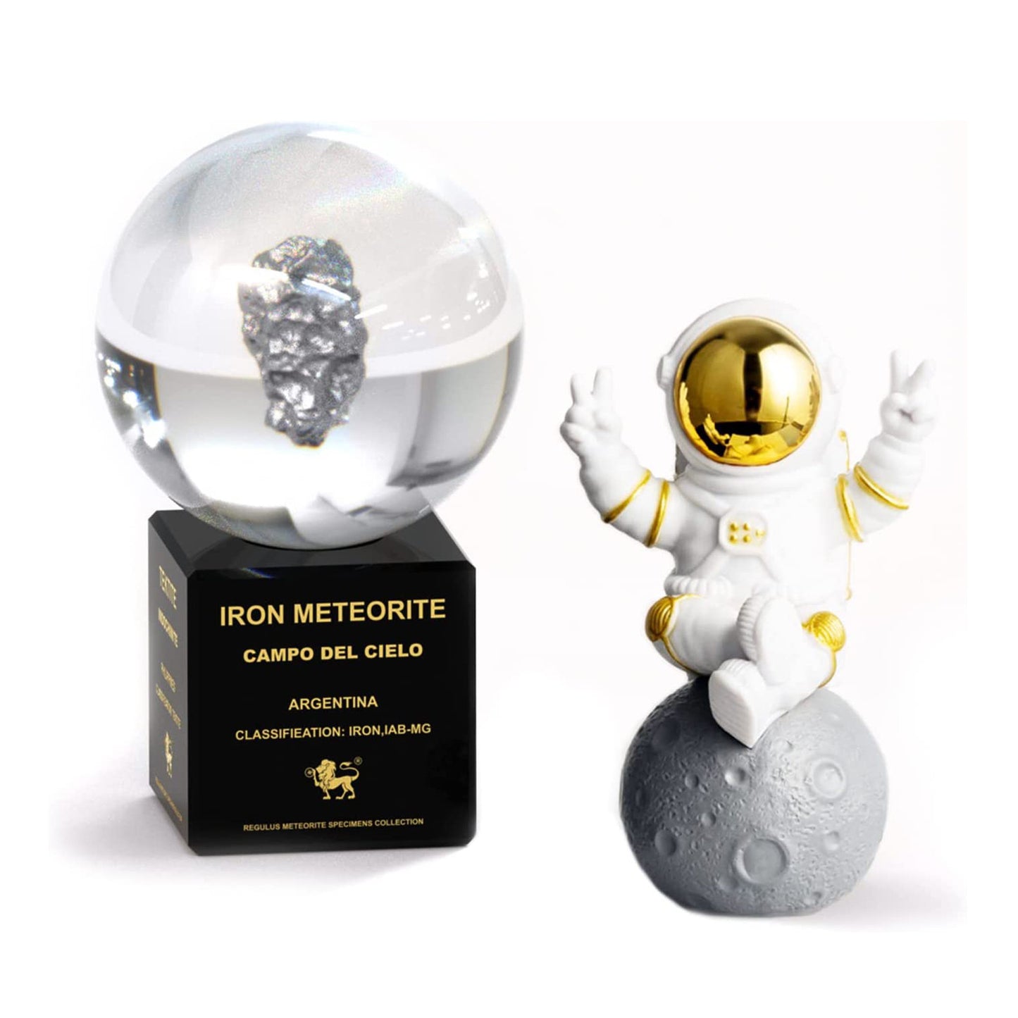 Meteorite Specimen crystal ball and Astronaut Model,Desktop Decoration,Natural Meteorite Gift
